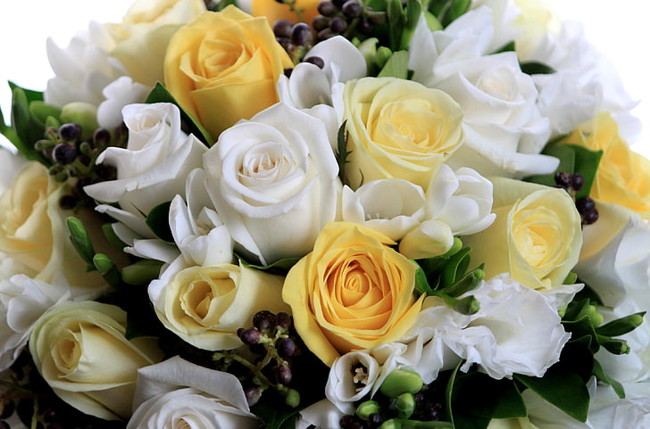 yellow and white rose flower bouquet, roses, flowers, song, beautifully, HD wallpaper