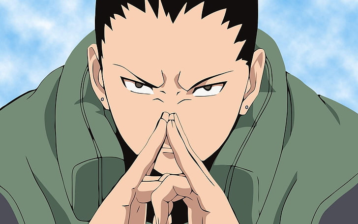 man wearing green scarf anime character, shikamaru, boy, brunette