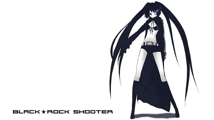 Black Rock Shooter (series), simple background, long hair, bikini top, HD wallpaper