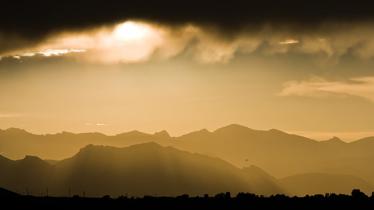 mountain under sunlight, sunset, landscape, mountains, sky, scenics - nature, HD wallpaper