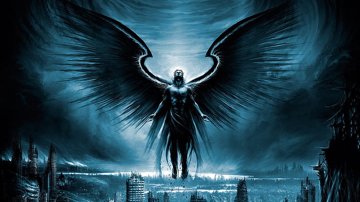 darkness, dark angel, supernatural creature, wing, cg artwork