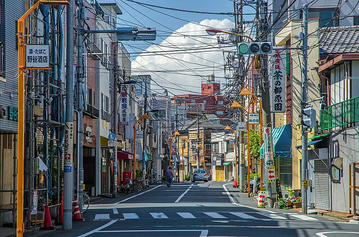 outdoors, signs, building, Tokyo, city, street, urban, clouds