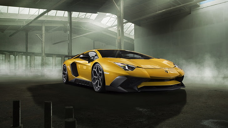 Lamborghini, yellow, car, Lamborghini Aventador, yellow cars, HD wallpaper