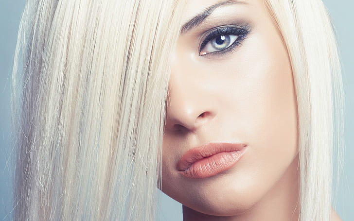 platinum blonde, blue eyes, face, women, HD wallpaper