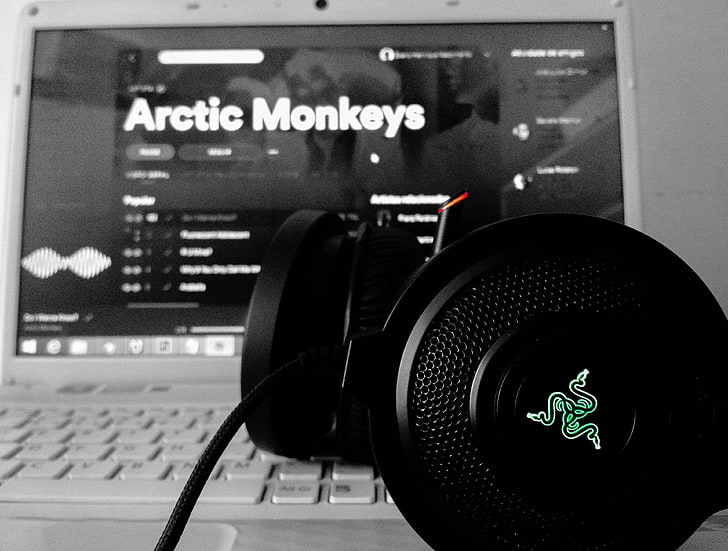 arctic monkeys, bw, headset, music, razer, technology, close-up, HD wallpaper