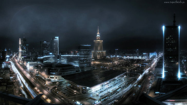 city, night, Poland, Warsaw, HD wallpaper