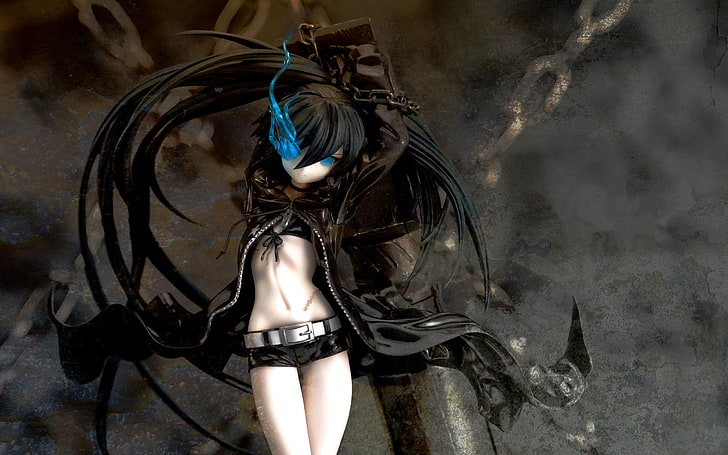 Anime Girls, artwork, Black Rock Shooter, chains, digital art, HD wallpaper