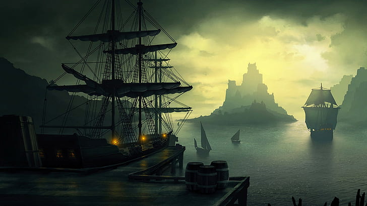 Schooner Ship Sail Ship Dock HD, fantasy