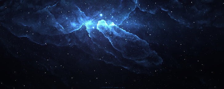 Atlantis Nebula 4, starry night, Space, Blue, Stars, 4k, ultrahd