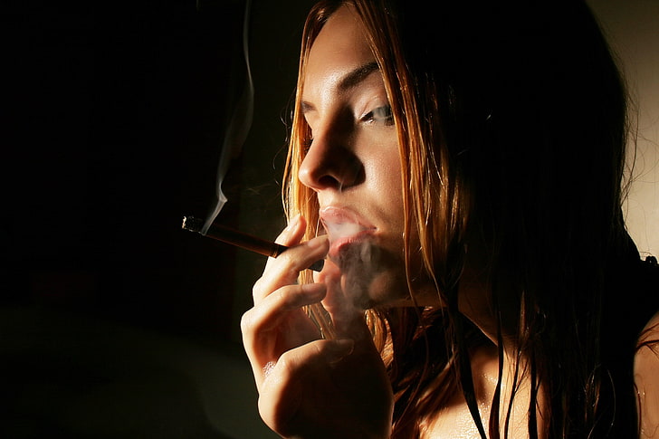 women, brunette, smoking, Kira W, portrait, smoking issues, HD wallpaper