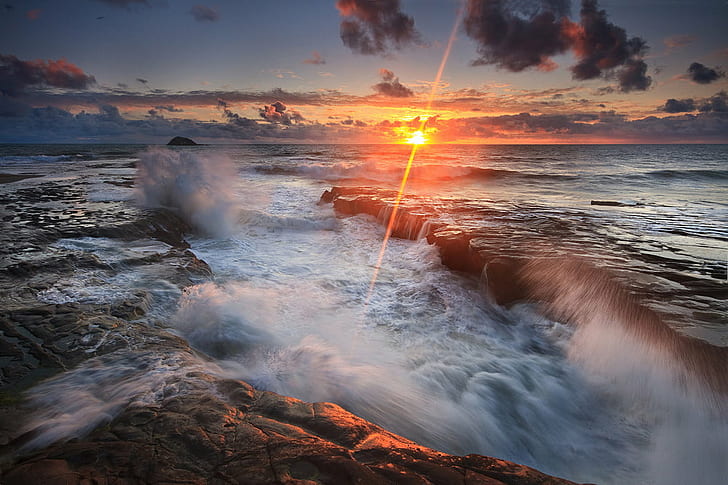 ocean waves photography, Wild Wild West, auckland, muriwai, sunset, HD wallpaper