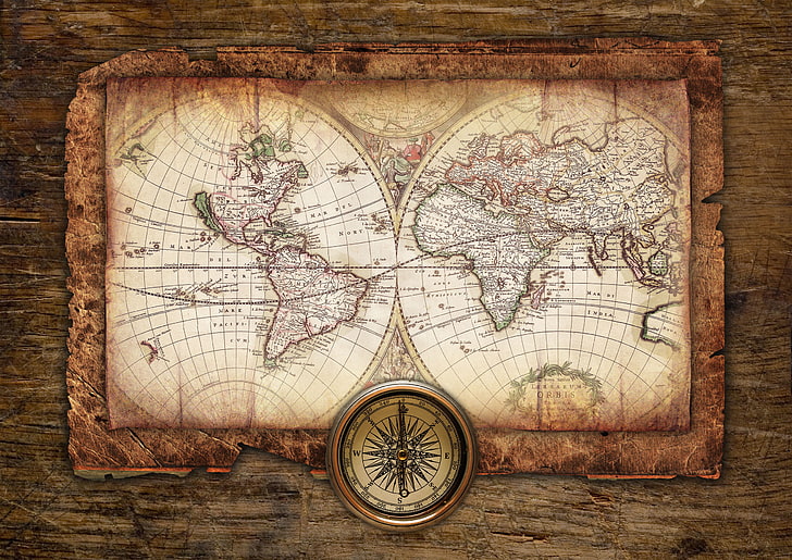 world map digital wallpaper, Desk, compass, wallpapers, direction