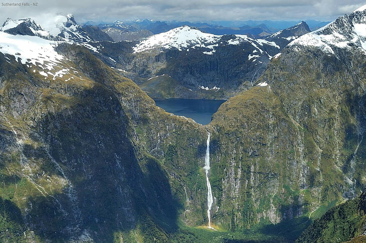 Sutherland Falls, New Zealand, waterfall, nature, landscape, HD wallpaper