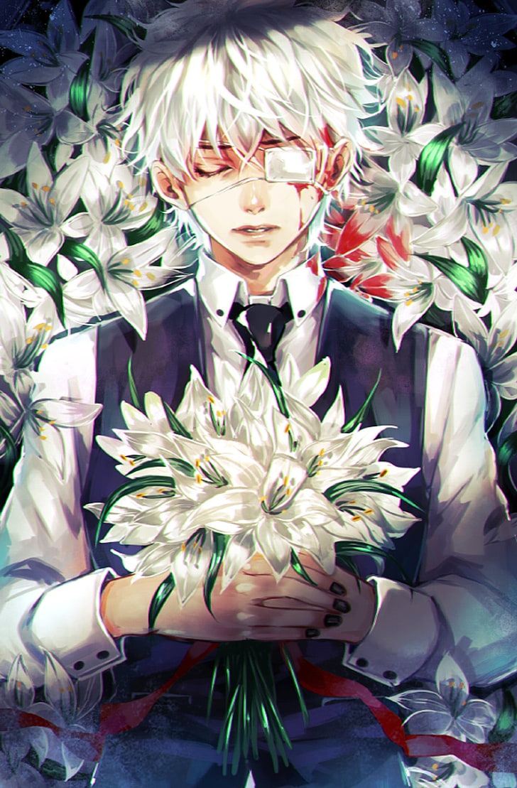 HD wallpaper: male anime character holding flower, Tokyo Ghoul, Kaneki Ken  | Wallpaper Flare