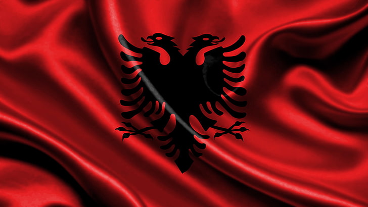 black and red wallpaper, flag, Albania, close-up, no people, studio shot