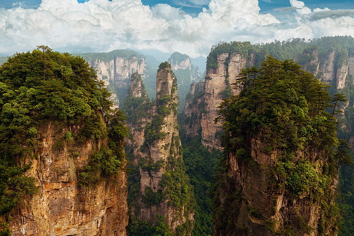 mountains, the sky, clouds, rocks, China, Pandora, Hunan province, HD wallpaper