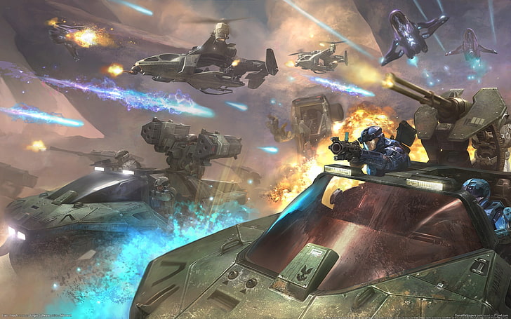 spaceship digital art, future, weapons, arrows, explosions, ships