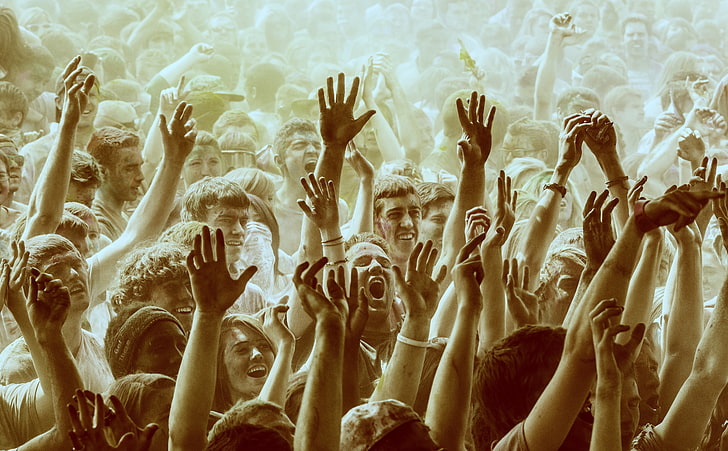 A Million Voices, sepia photography of people raising their hands, HD wallpaper