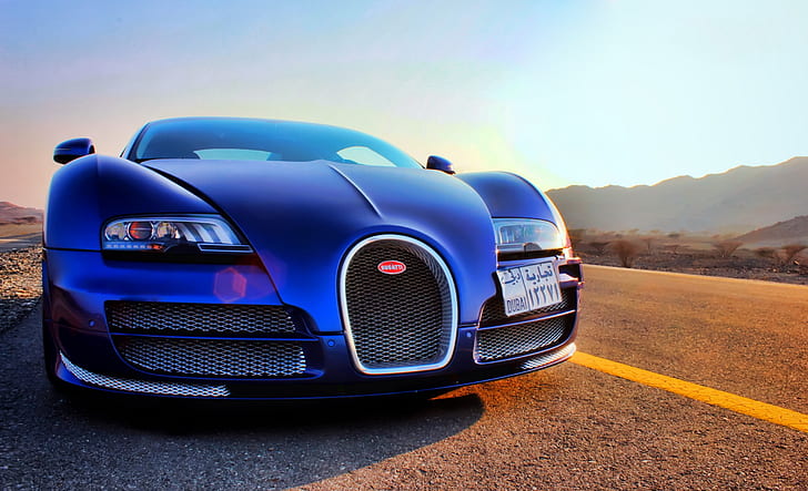 car, blue cars, road, vehicle, Bugatti, United Arab Emirates, HD wallpaper