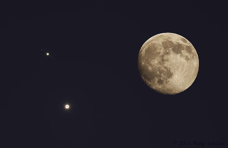 Moon, Jupiter, Venus, night, space, astronomy, sky, full moon