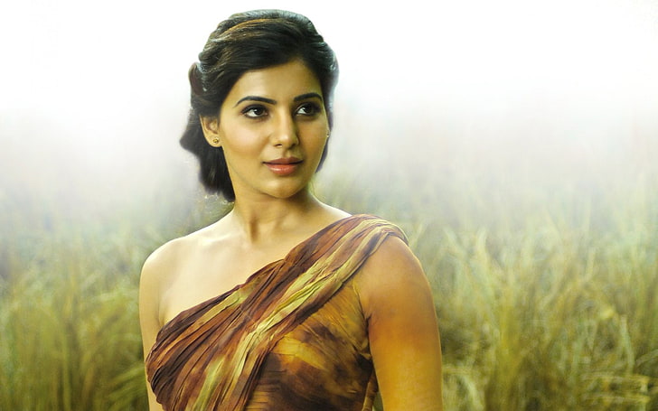 women's brown and black off-shoulder top, Actresses, Samantha Ruth Prabhu, HD wallpaper