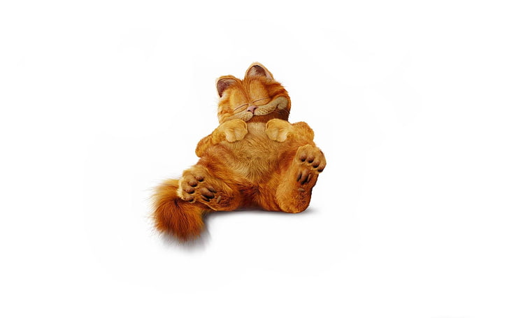 Garfield illustration, cat, minimalism, fluffy, red, sleeping, HD wallpaper