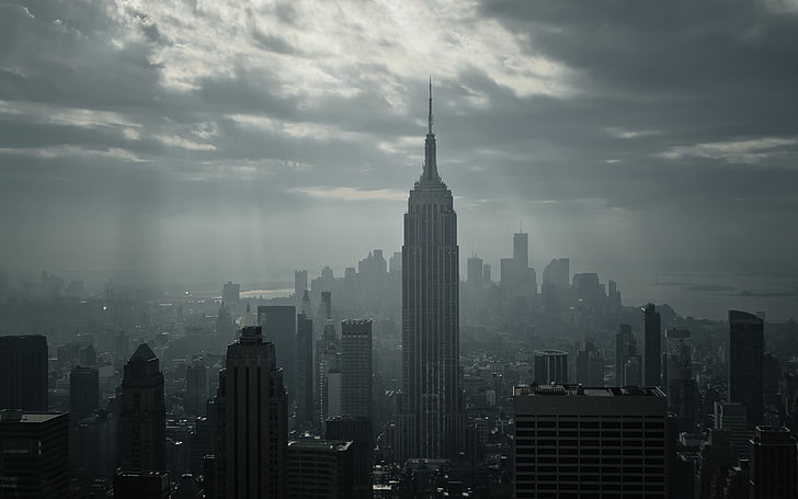 Empire State Building, New York, New York City, cityscape, clouds