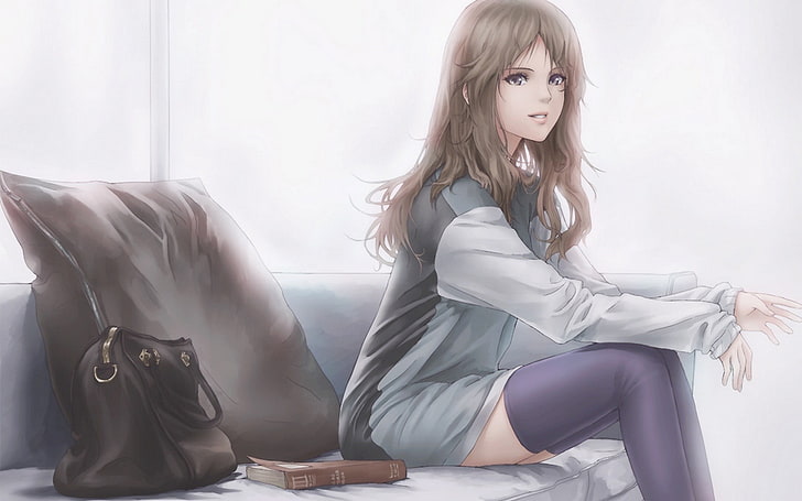 woman anime sitting on sofa, manga, hair, one person, young adult, HD wallpaper