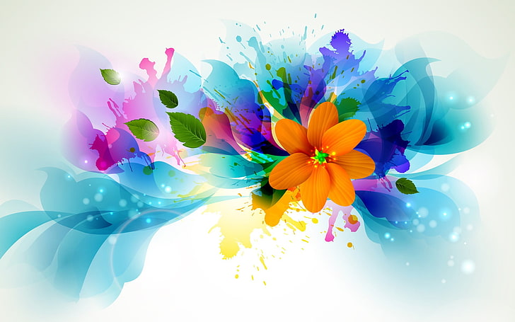 blue and orange petaled flower illustration, flowers, artwork, HD wallpaper