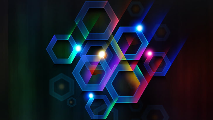 abstract, colorful, digital art, hexagon, illuminated, lighting equipment, HD wallpaper