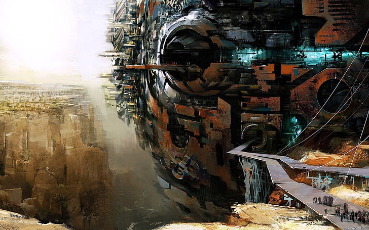 brown and grey spaceship digital wallpaper, concept art, Guild Wars 2