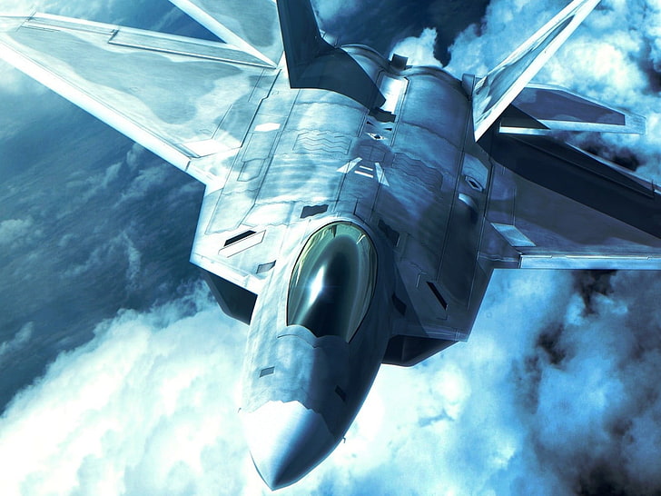 gray aircraft wallpaper, jet fighter, F22-Raptor, Ace Combat
