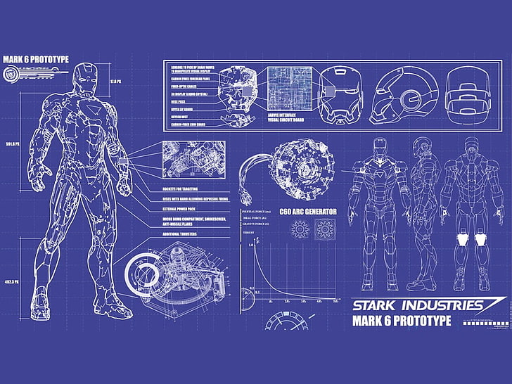 Iron Man Stark Industries Mark 6 Prototype illustration, blue