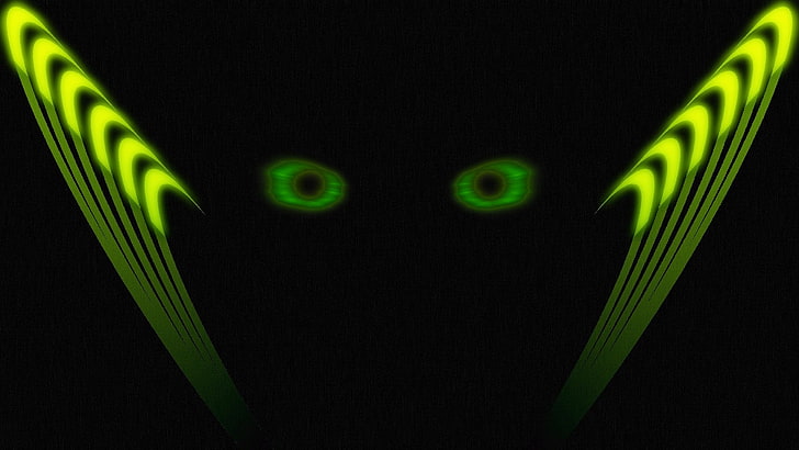 eyes, green, glowing, black, faded, abstract, green color, no people, HD wallpaper