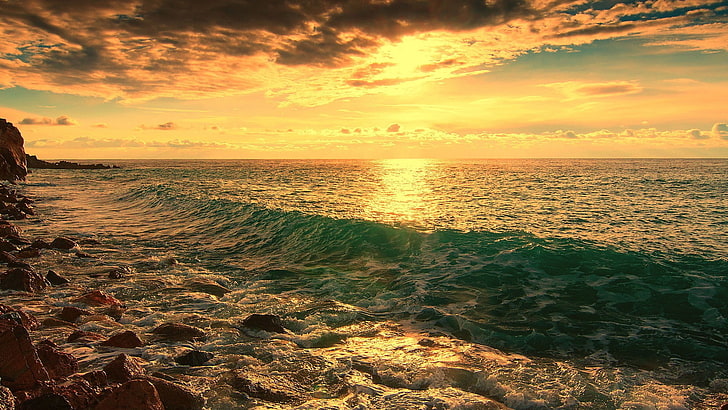 beach, sea, sunlight, clouds, horizon, sky, sunset, water, beauty in nature, HD wallpaper