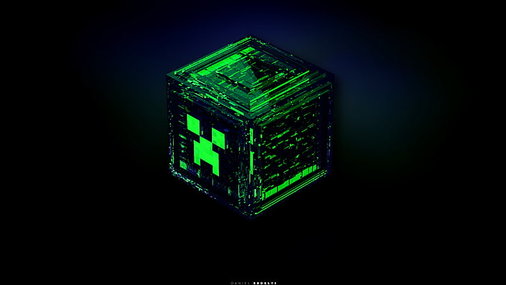 the explosion, blue, green, grey, black, the game, cube, minecraft, HD wallpaper
