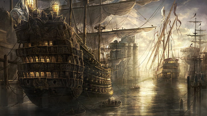 Pirate Ship Schooner HD, digital/artwork, HD wallpaper
