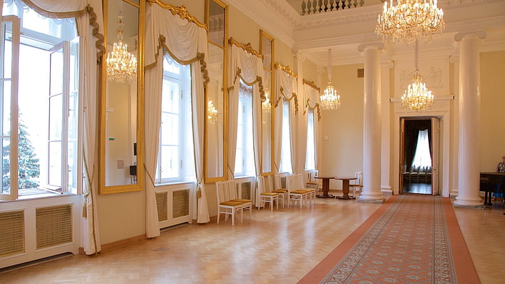 interior, palacio, salon, ventanales, HD wallpaper