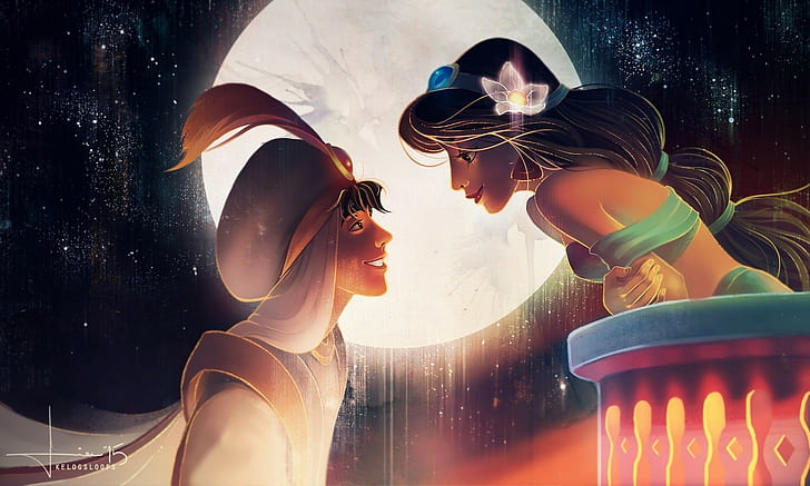 HD wallpaper: Jasmine, Aladdin, Moon, Sky, Cartoon, women, adult, fashion |  Wallpaper Flare
