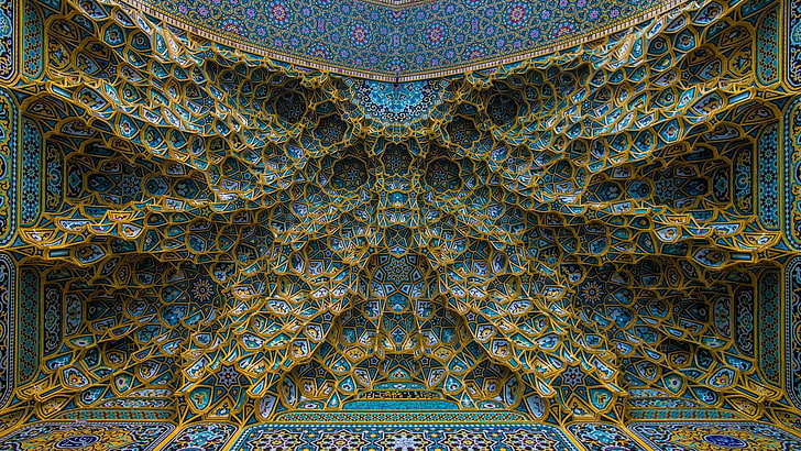 iran, architecture, symmetry, pattern, texture, art, islam, HD wallpaper