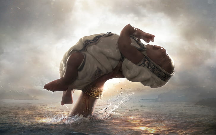 Bahubali, sky, cloud - sky, water, one person, motion, nature