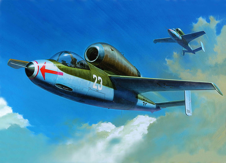 the plane, art, interceptor, Heinkel, WW2., He-162, Salamander