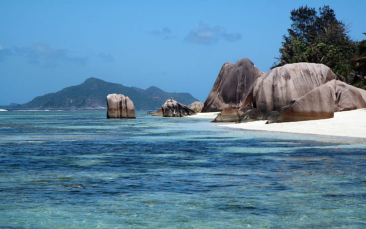 Island Rock La Digue Seychelles, beach, nature