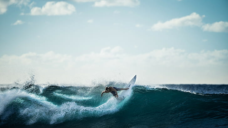 waves, surfing, sea, sky, HD wallpaper
