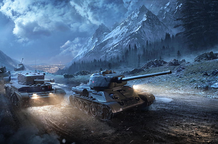 gray war tanks illustration, Clouds, Mountains, Fog, The city HD wallpaper