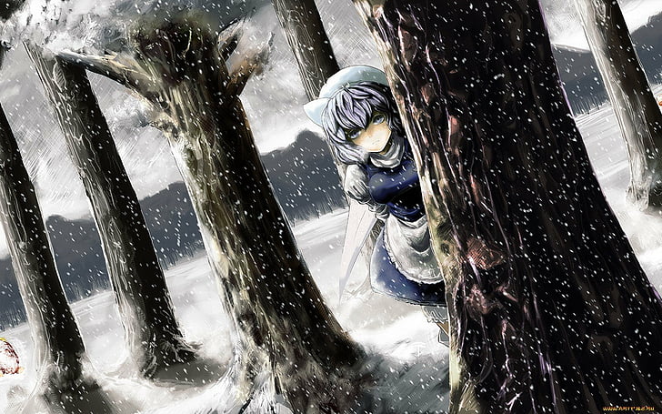 anime, forests, games, girls, hats, letty, snow, touhou, trees