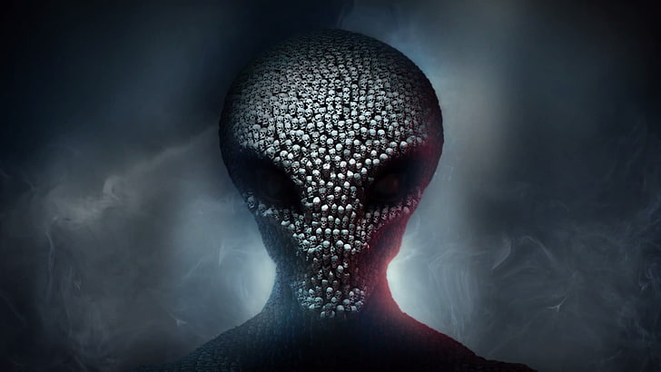 alien digital wallpaper, smoke, skull, 2K Games, Firaxis, Xcom 2