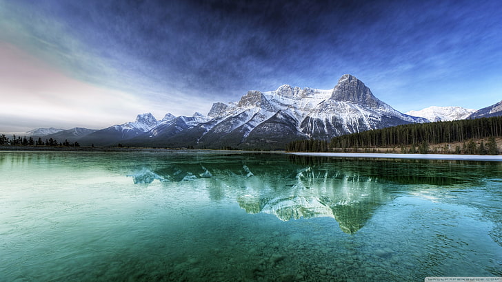 alp mountain, landscape, lake, mountains, watermarked, reflection, HD wallpaper