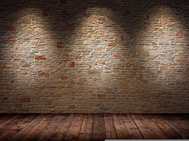 brown and beige brick wall, walls, floor, light, shadow, surface