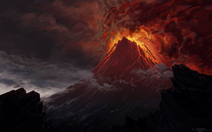 artwork, volcano, The Lord of the Rings, lava, Mordor, Mount Doom, HD wallpaper